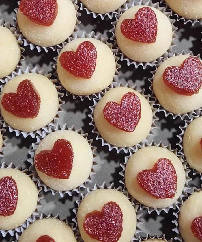 Sweet treats topped with heart-shaped jelly candies.